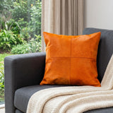 18" Orange Genuine Cowhide Stitchwork Throw Pillow