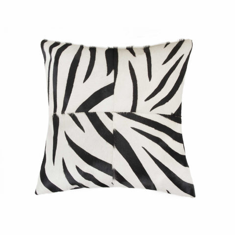 18" Black and White Zebra Print Cowhide Throw Pillow