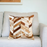 18" Brown And White Cowhide Throw Pillow