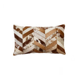 12" X 20" Brown and Off White Chevron Cowhide Throw Pillow