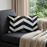 12" X 20" Chocolate Brown and Off White Chevron Cowhide Throw Pillow