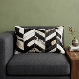 12" X 20" Black and Off White Chevron Cowhide Throw Pillow