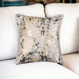 18" Silver And Gray Cowhide Throw Pillow