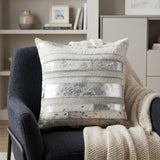 18" Gray and Silver Striped Cowhide Throw Pillow