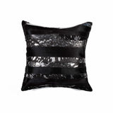 18" Black And Silver Striped Cowhide Throw Pillow