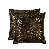 Set of Two 18" Chocolate And Gold Cowhide Throw Pillows