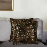 Set of Two 18" Chocolate And Gold Cowhide Throw Pillows