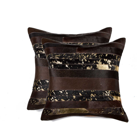 Set of Two 18" Chocolate Cowhide Throw Pillows