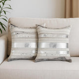 Set of Two 18" Silver And Gray Cowhide Throw Pillows
