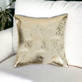 18" Beige And Gold Cowhide Throw Pillow
