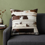 18" Chocolate And Ivory Striped Cowhide Throw Pillow