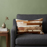 12" X 20" Brown and White Cowhide Throw Pillow