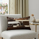 12" X 20" Brown Black And White Cowhide Throw Pillow