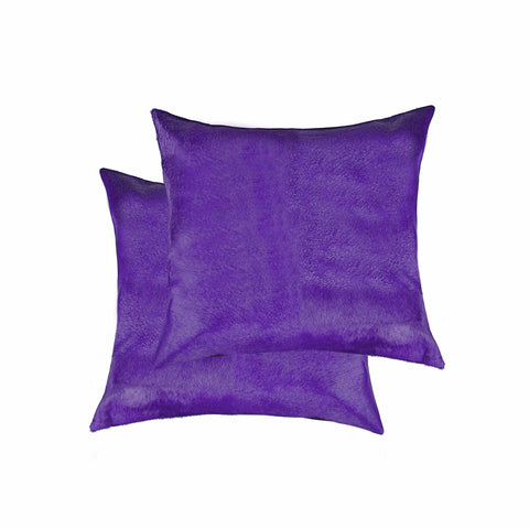Set of Two 18" Purple Cowhide Throw Pillows