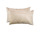 Set of Two 12" X 20" Tan Cowhide Throw Pillows
