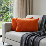 Set of Two 12" X 20" Orange Genuine Cowhide Lumbar Throw Pillows