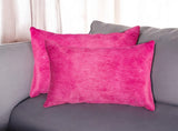 Set of Two 12" X 20" Fuchsia Cowhide Lumbar Throw Pillows