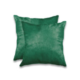 Set of Two 18" Green Cowhide Throw Pillows
