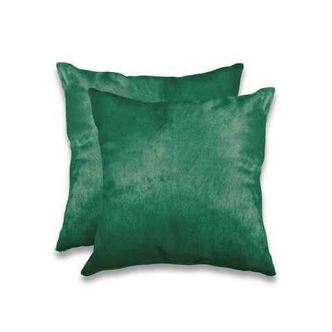 Set of Two 18" Green Cowhide Throw Pillows