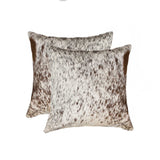 Set of Two 18" Brown and White Cowhide Throw Pillows