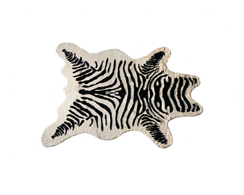 5' X 7' Black And White Faux Cowhide Zebra Print Area Rug