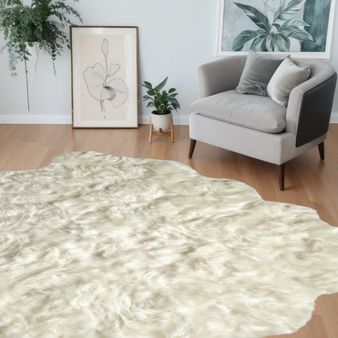 5' X 6' Off White Animal Print Shag Area Rug