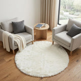 6' X 6' Off White Faux Fur Shag Washable Round Rug
