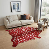 6' X 7' Red And Silver Cowhide Area Rug