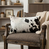 12" X 20" Chocolate And White Abstract Spots Cowhide Throw Pillow