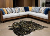 5' X 7' Black And Gold Cowhide Cowhide Print Area Rug