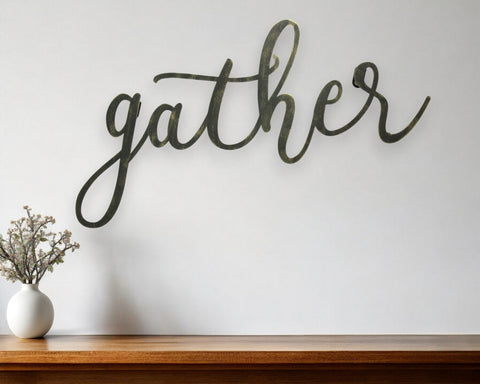 10" X 20" Black Metal Gather Text Wall Decor