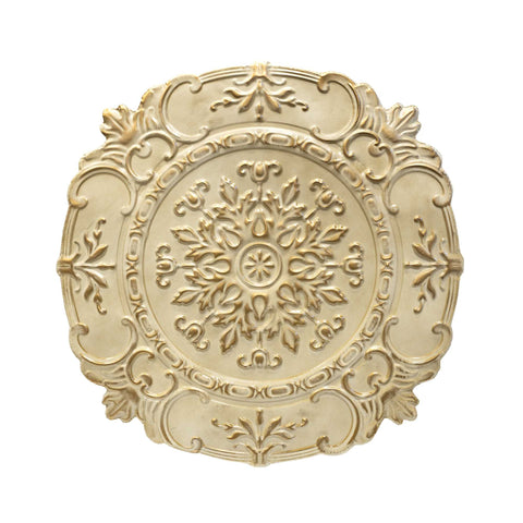 31" Distressed White European Medallion Metal Wall Decor