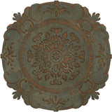 31" Distressed Green European Medallion Metal Wall Decor