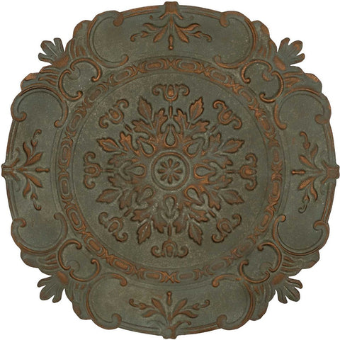 31" Distressed Green European Medallion Metal Wall Decor