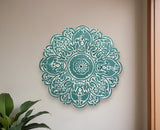 13" Teal Blue Medallion Distressed Metal Wall Decor