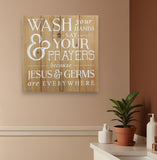 12" Natural And White Wash Your Hands Say Your Prayers Wood Plank Wall Art