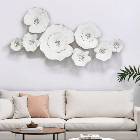 17" X 41" Angelic White Metal Lily Pad Wall Decor