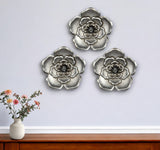 Set of Three Silver Metal Wall Flowers Hanging Dimensional Sculptures