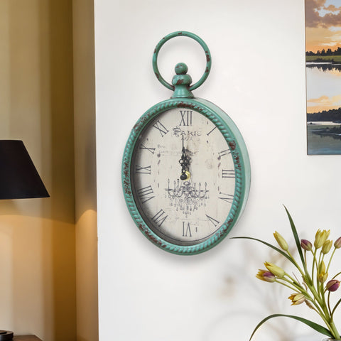 12" Teal Metal Vintage Look Metal Wall Clock