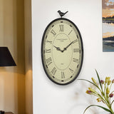 11" Oval Distressed Gunmetal Bird Analog Wall Clock