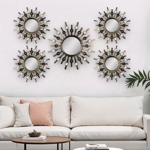 Set of Five Bronze Sunburst Metal Framed Mirror Set