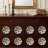 Set of Eight Green White And Gold Geometric Ceramic Drawer Pull Knobs