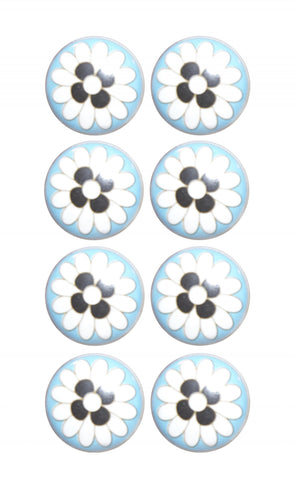 Set of Eight Blue White And Black Floral Ceramic Drawer Pull Knobs