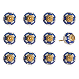 Set of Twelve Blue White And Gold Geometric Ceramic Drawer Pull Knobs