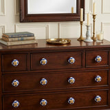 Set of Twelve Blue White And Gold Geometric Ceramic Drawer Pull Knobs