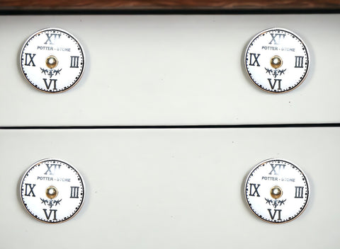 Set of Twelve Black White And Gold Clock Face Ceramic Drawer Pull Knobs