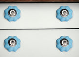 Set of Twelve Blue And Silver Ceramic Drawer Pull Knobs
