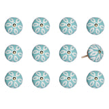 Set of Twelve Aqua And White Geometric Ceramic Drawer Pull Knobs