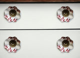Set of Twelve Burgundy White And Copper Floral Ceramic Drawer Pull Knobs