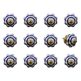 Set of Twelve Blue White And Copper Floral Ceramic Drawer Pull Knobs